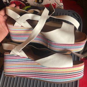 LUCKY BRAND Rainbow Stripped Platform Sandals